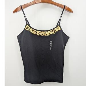 NEW Mountain Lake Black Sequin Trim Cami XL 95% Cotton Spaghetti Strap Tank NWT